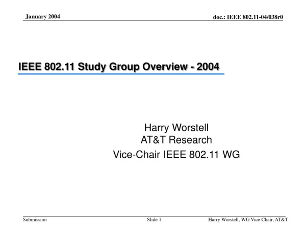 Harry Worstell AT&amp;T Research Vice-Chair IEEE 802.11 WG