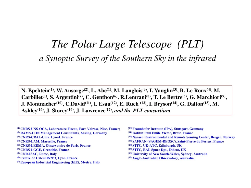 the polar large telescope plt a synoptic survey of the southern sky in the infrared