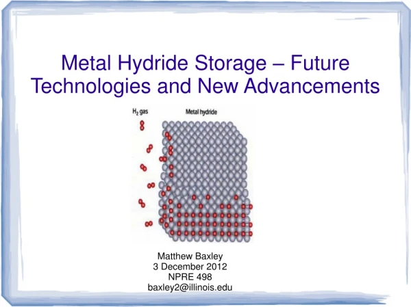 Metal Hydride Storage – Future Technologies and New Advancements