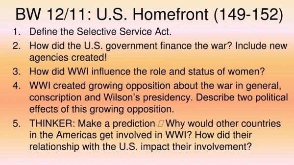 BW 12/11: U.S. Homefront (149-152)