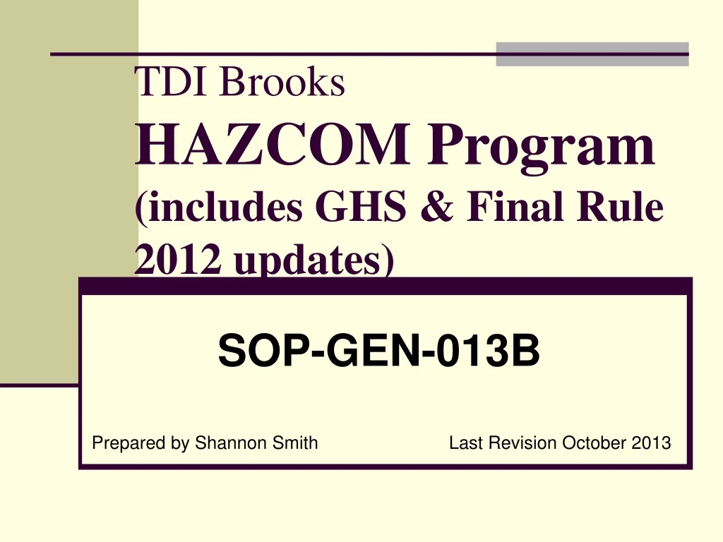 tdi brooks hazcom program includes ghs final rule 2012 updates