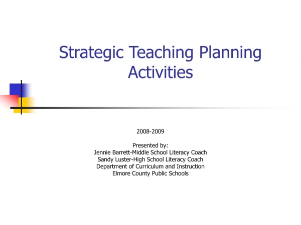 Strategic Teaching Planning Activities