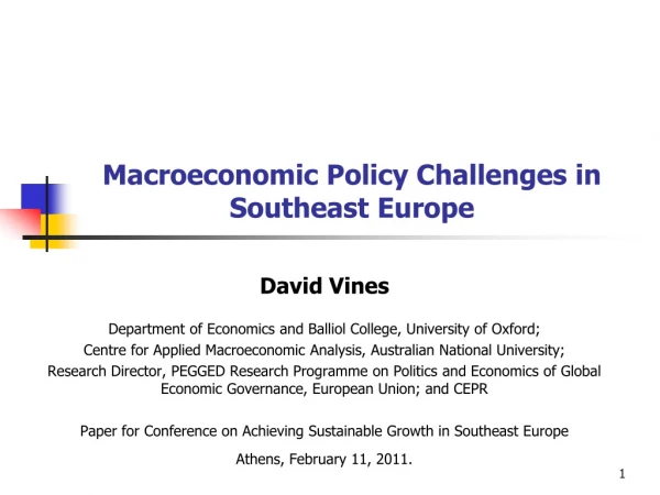Macroeconomic Policy Challenges in Southeast Europe
