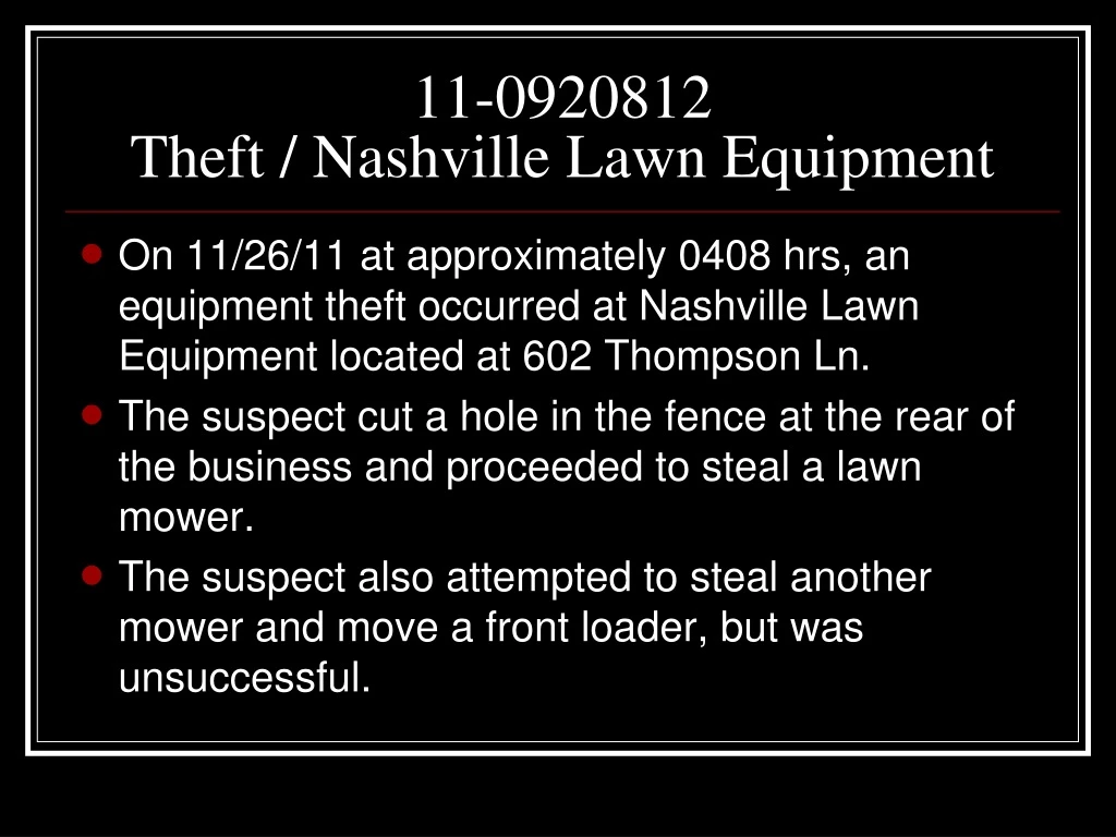 11 0920812 theft nashville lawn equipment