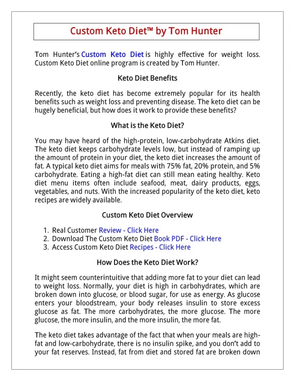 (PDF) Custom Keto Diet PDF: Tom Hunter Keto Diet PDF Food List Free Download