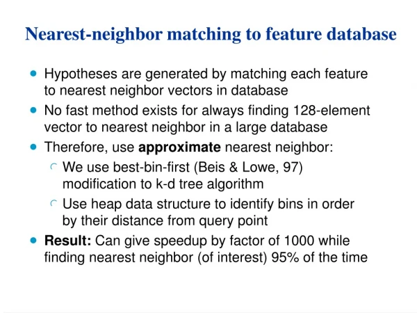 Nearest-neighbor matching to feature database