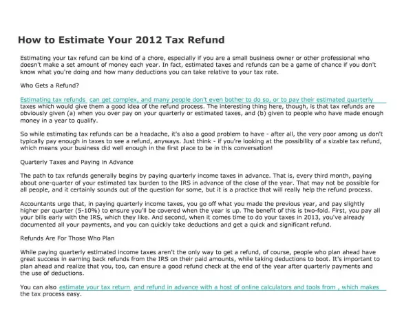 How to Estimate Your 2012 Tax Refund