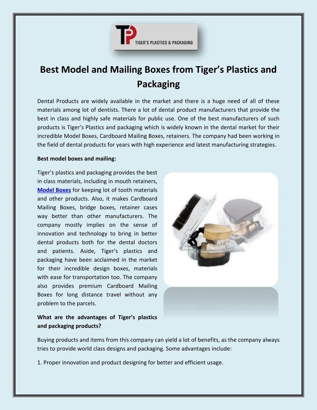 best model and mailing boxes from tiger