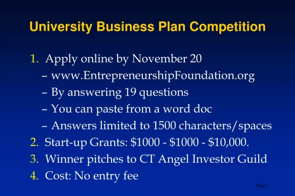 Apply online by November 20  EntrepreneurshipFoundation  By answering 19 questions