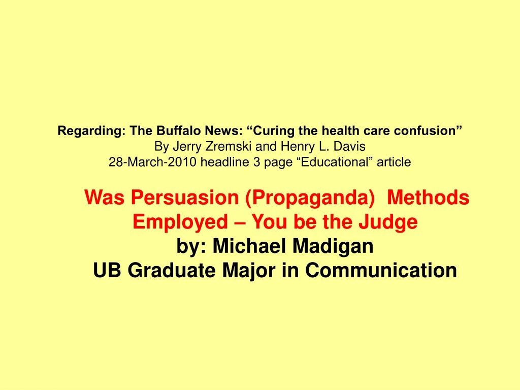 regarding the buffalo news curing the health care
