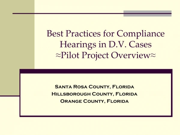 Best Practices for Compliance Hearings in D.V. Cases ≈ Pilot Project Overview ≈