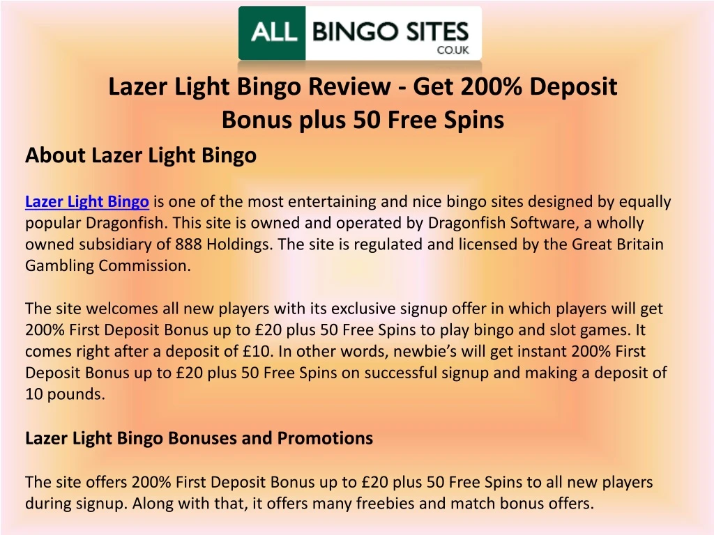 lazer light bingo review get 200 deposit bonus