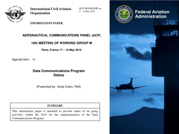 AERONAUTICAL COMMUNICATIONS PANEL (ACP) 16th MEETING OF WORKING GROUP M