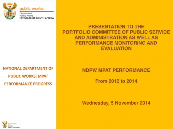 NATIONAL DEPARTMENT OF PUBLIC WORKS: MPAT PERFORMANCE PROGRESS