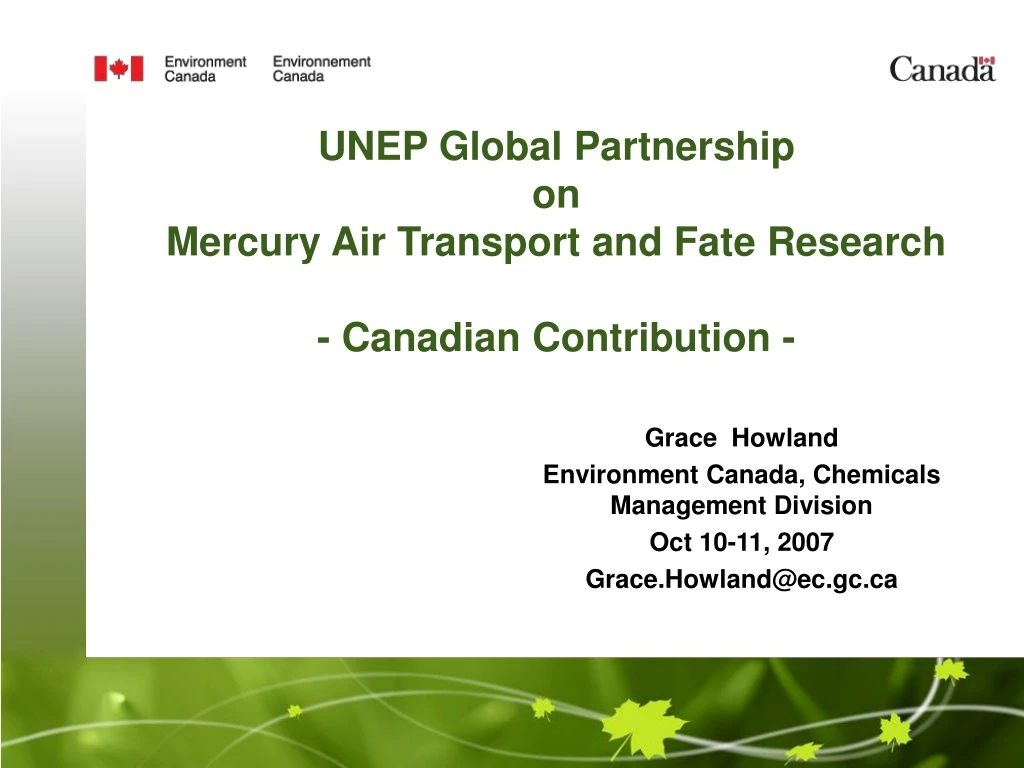 unep global partnership on mercury air transport and fate research canadian contribution