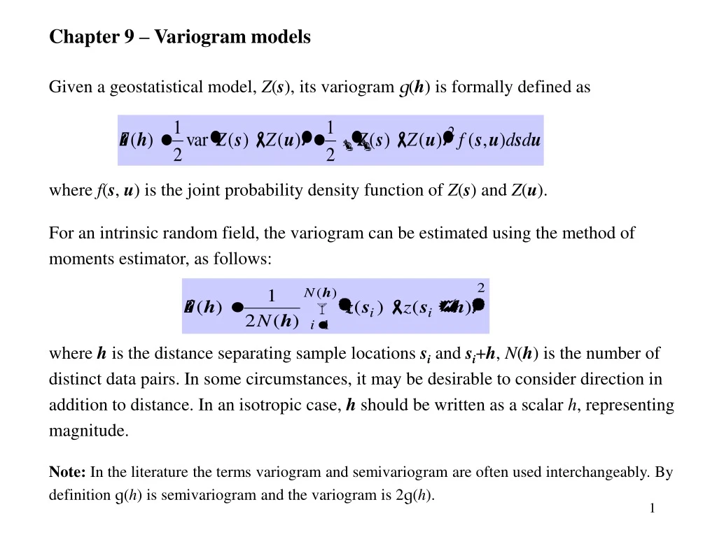 chapter 9 variogram models given a geostatistical