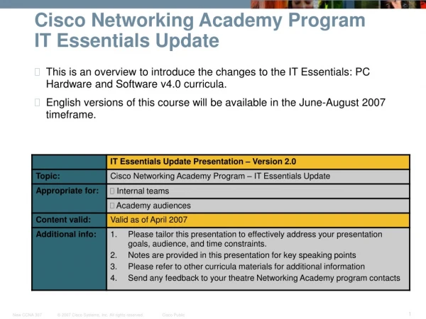 Cisco Networking Academy Program IT Essentials Update