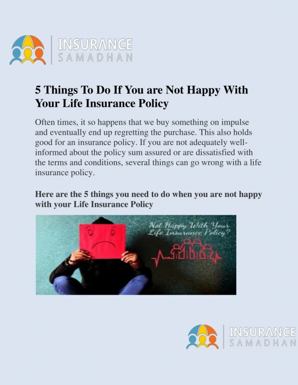 5 Things To Do If You are Not Happy With Your Life Insurance Policy