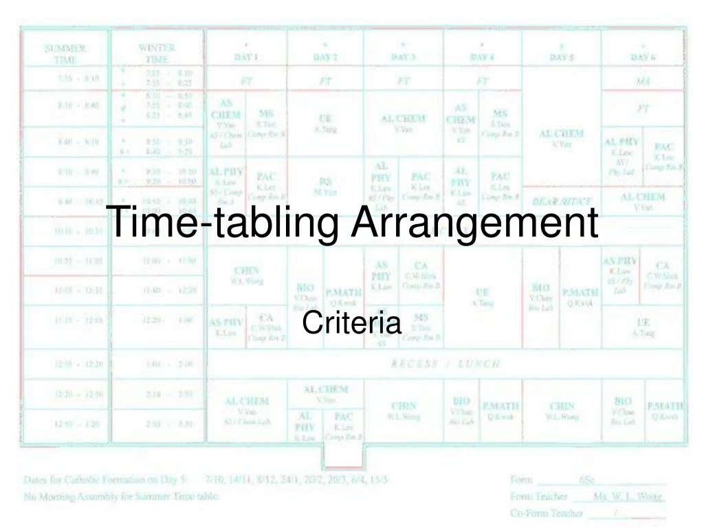 time tabling arrangement