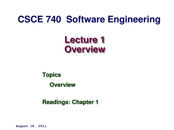 Lecture 1 Overview