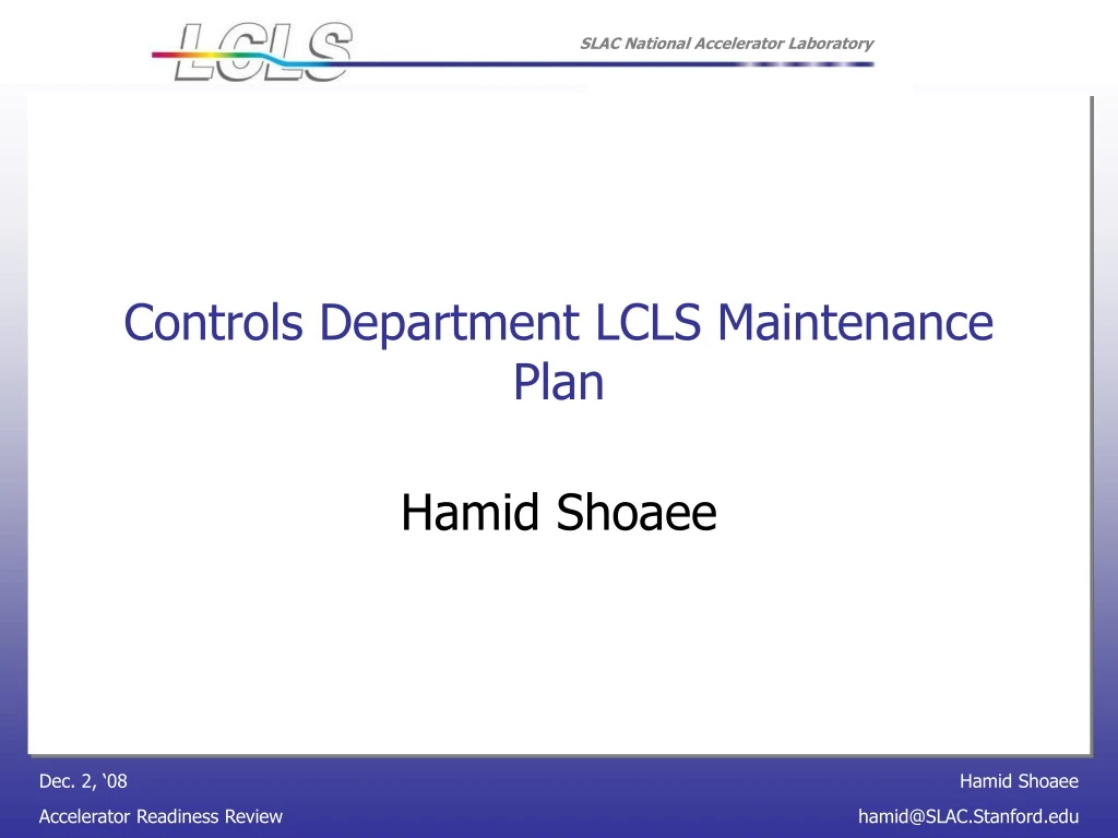 controls department lcls maintenance plan