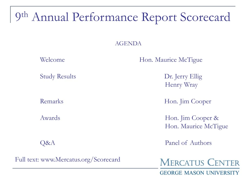 9 th annual performance report scorecard agenda