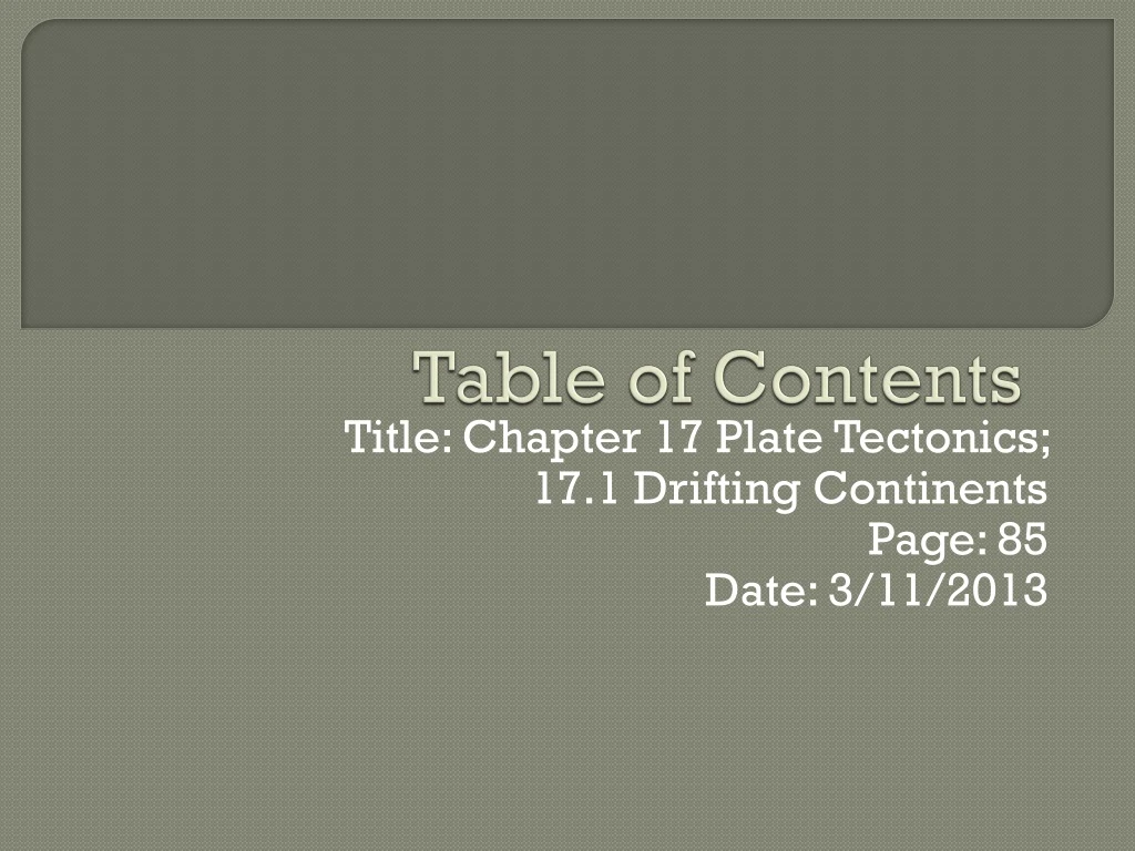 table of contents