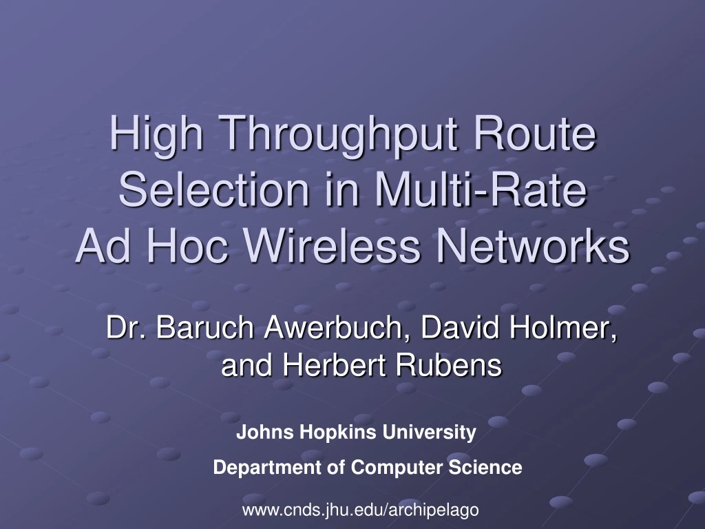 high throughput route selection in multi rate ad hoc wireless networks