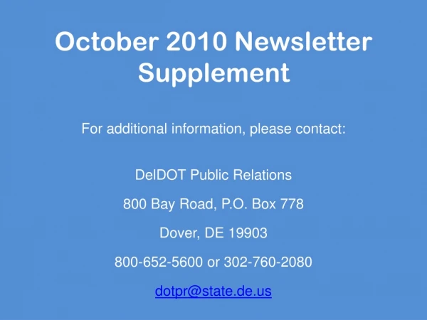 October 2010 Newsletter Supplement