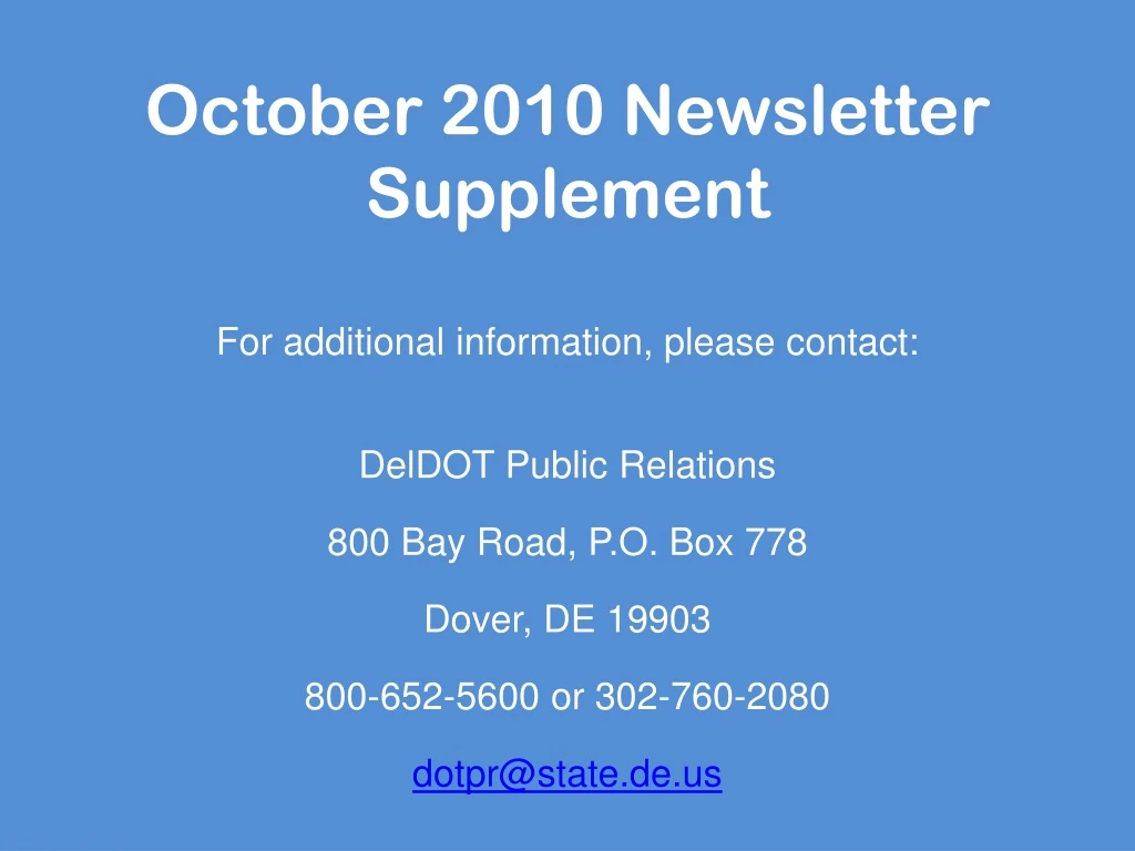 october 2010 newsletter supplement