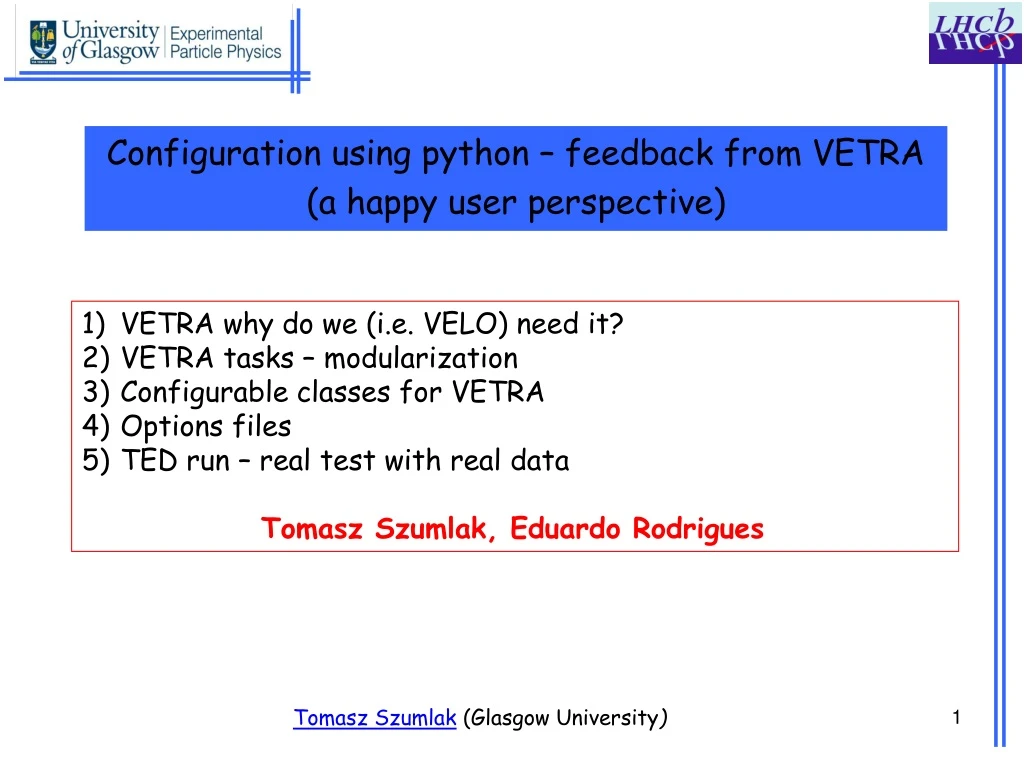 configuration using python feedback from vetra