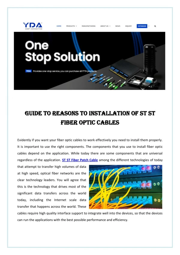 Guide to Reasons to Installation of ST ST Fiber Optic Cables