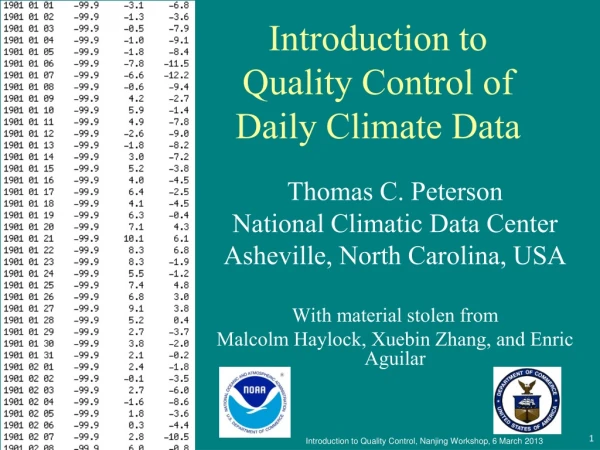 Introduction to Quality Control of Daily Climate Data