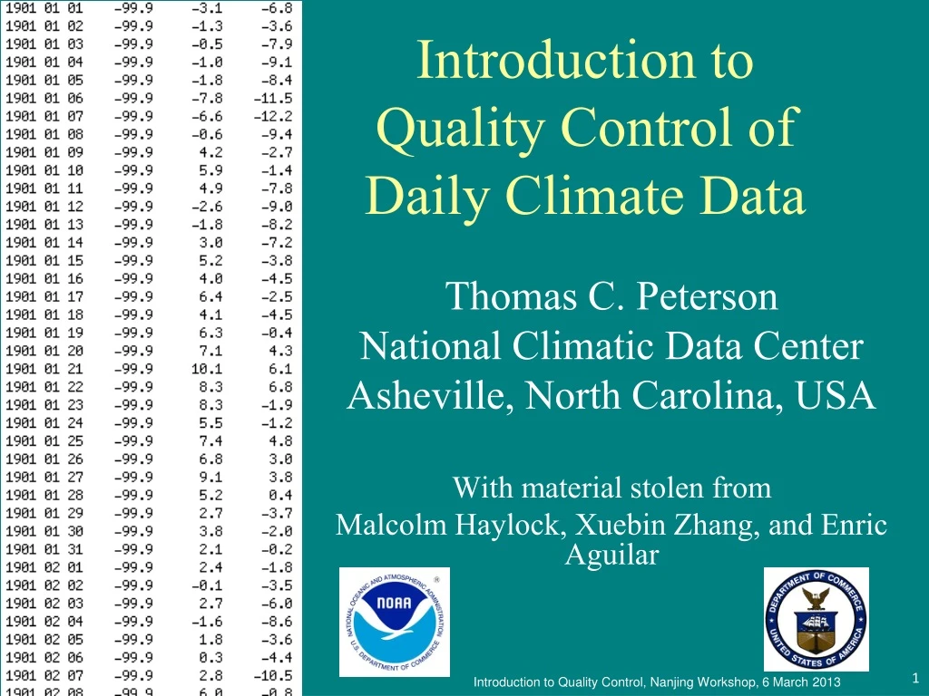 introduction to quality control of daily climate data