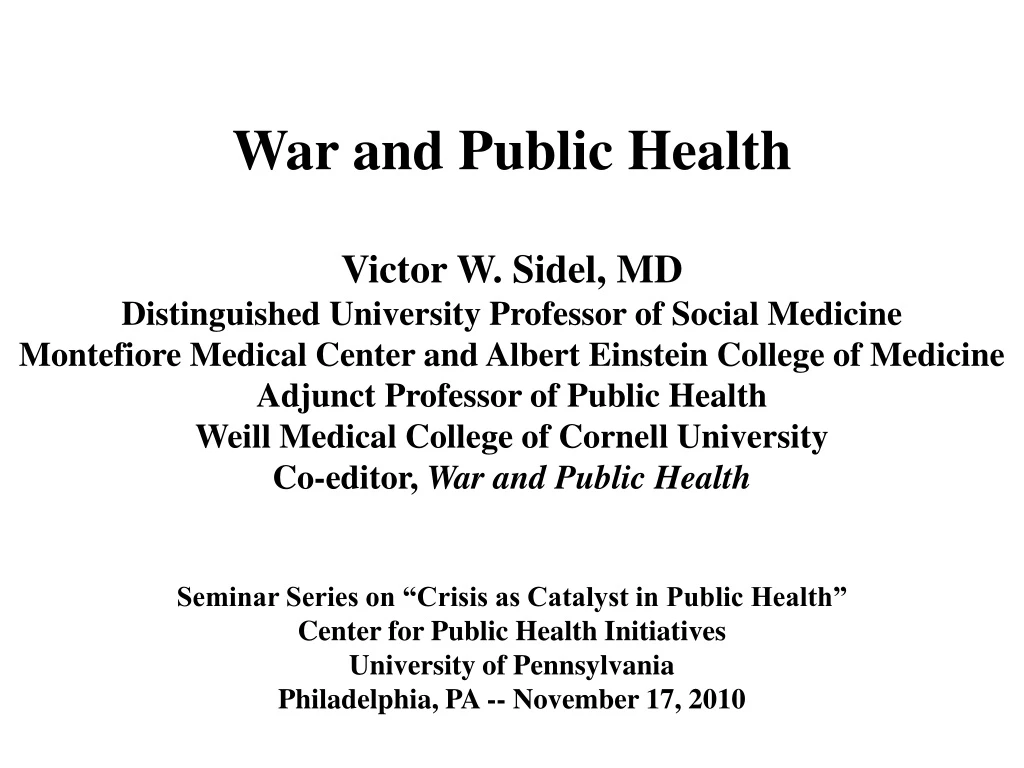 war and public health victor w sidel