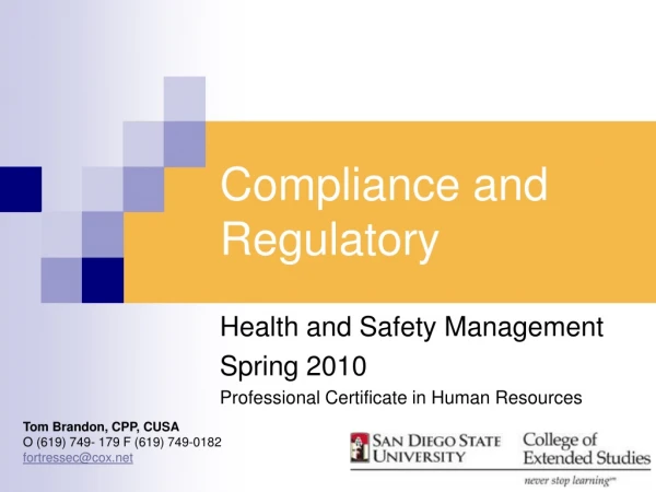 Compliance and Regulatory