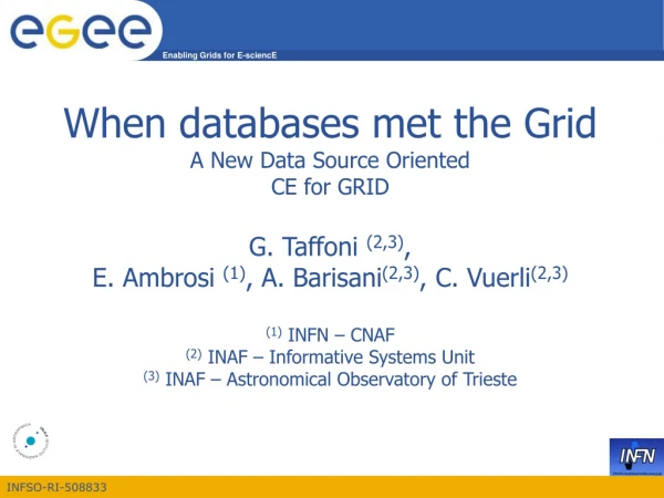 When databases met the Grid A New Data Source Oriented CE for GRID G. Taffoni  (2,3) ,