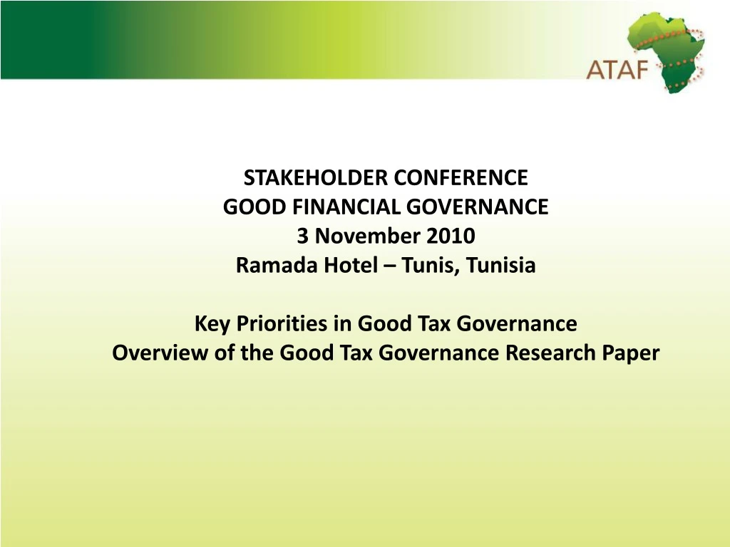 stakeholder conference good financial governance