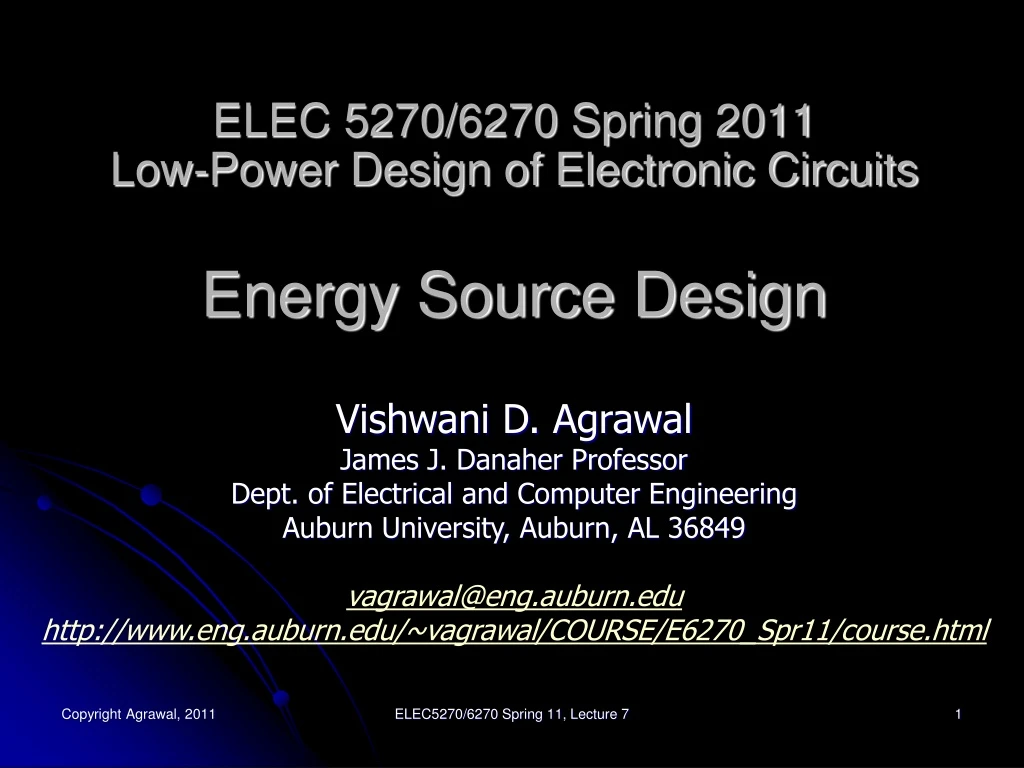 elec 5270 6270 spring 2011 low power design of electronic circuits energy source design