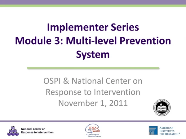 Implementer Series Module 3: Multi-level Prevention System