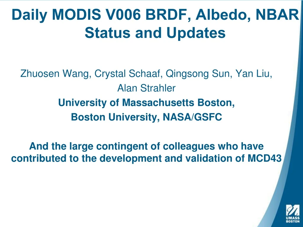 daily modis v006 brdf albedo nbar status and updates