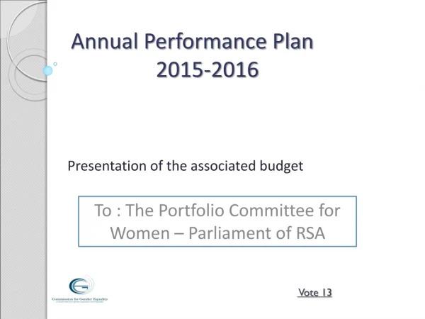 Annual Performance Plan  		2015-2016
