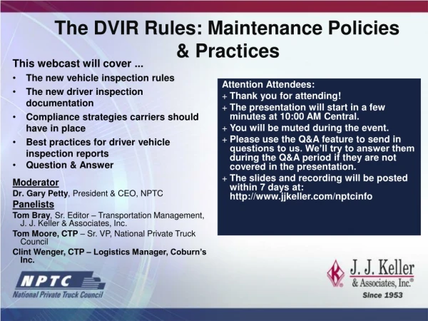 The DVIR Rules: Maintenance Policies &amp; Practices