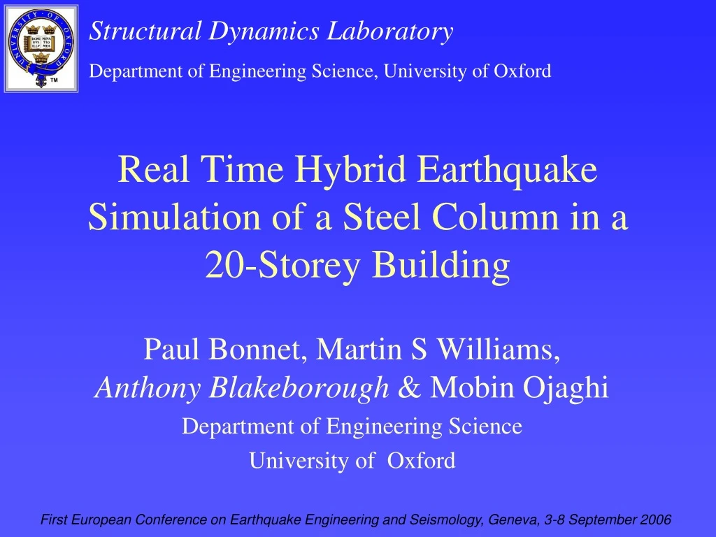 real time hybrid earthquake simulation of a steel column in a 20 storey building