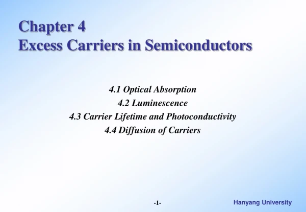 Chapter 4 Excess Carriers in Semiconductors