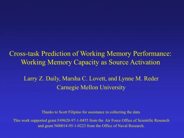 Cross-task Prediction of Working Memory Performance: Working Memory Capacity as Source Activation