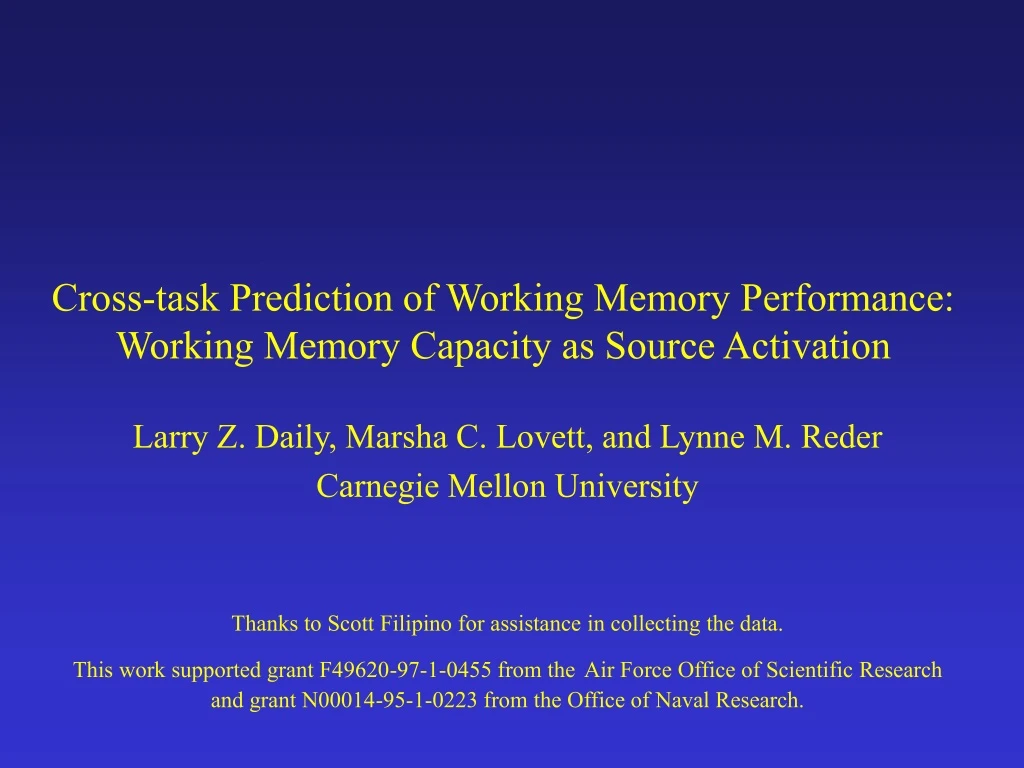 cross task prediction of working memory performance working memory capacity as source activation