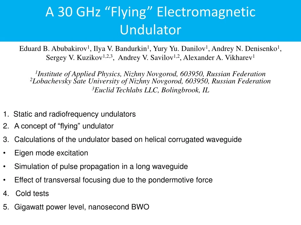a 30 ghz flying electromagnetic undulator