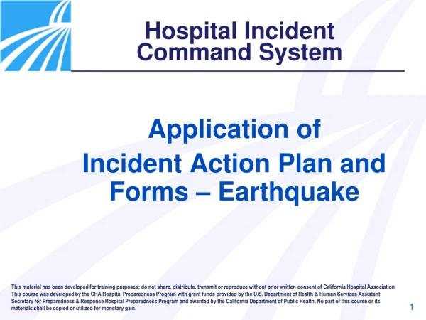 Application of  Incident Action Plan and Forms – Earthquake
