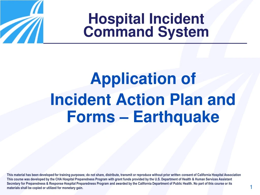 application of incident action plan and forms earthquake